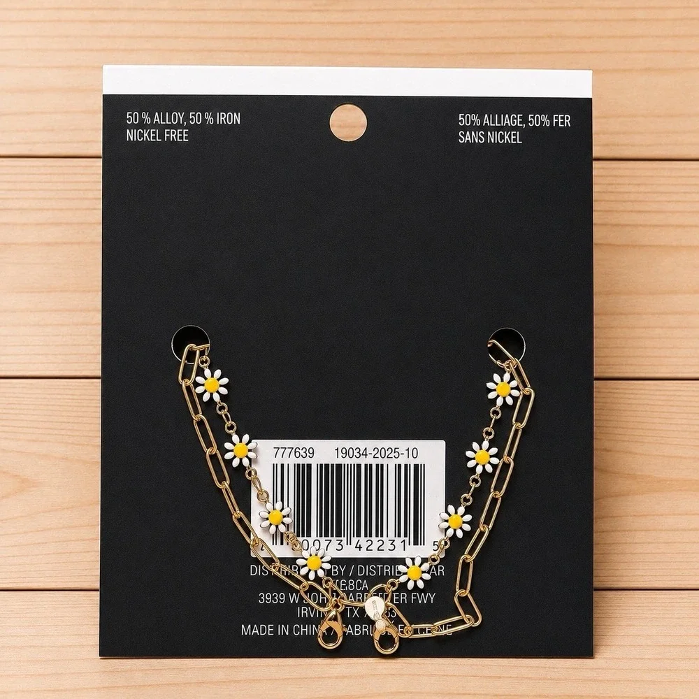 MAKE Market Daisy Trucker Hat Chain Gold Tone Floral Cap Charm 9.4